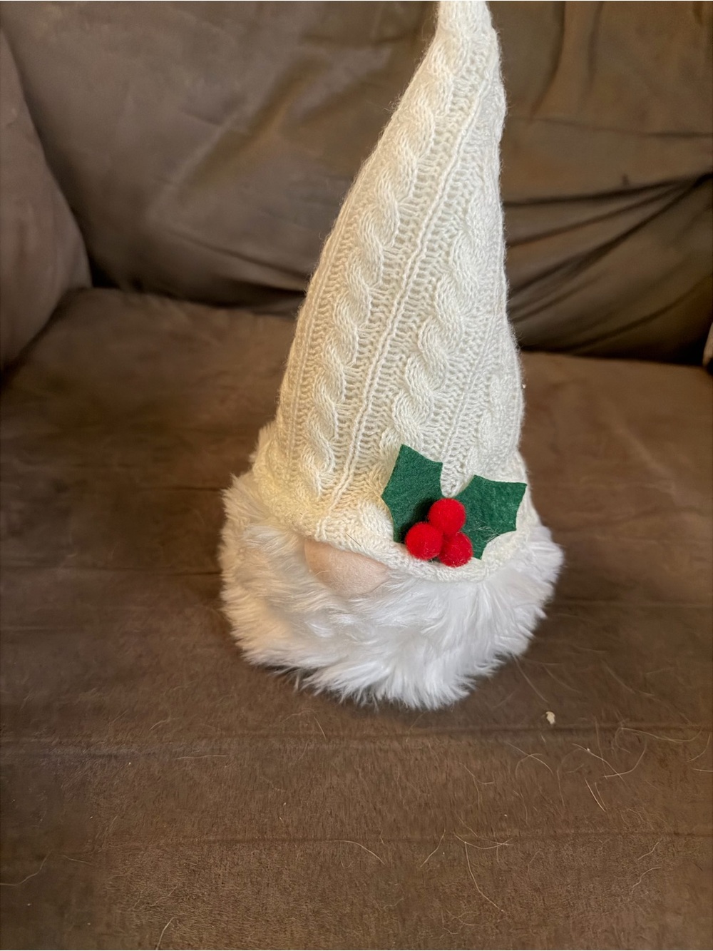 Holiday light up Gnome Plush Accent in Ivory with Red Berries